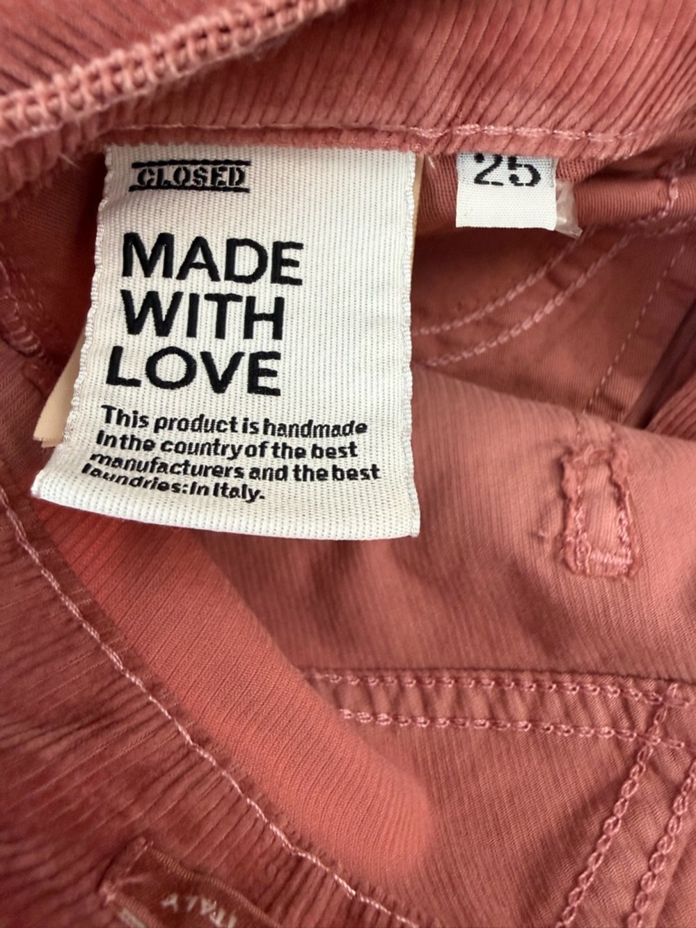 Closed Dusty Rose Corduroy Pants Size 25 NWT Made in Italy - Picture 10 of 11